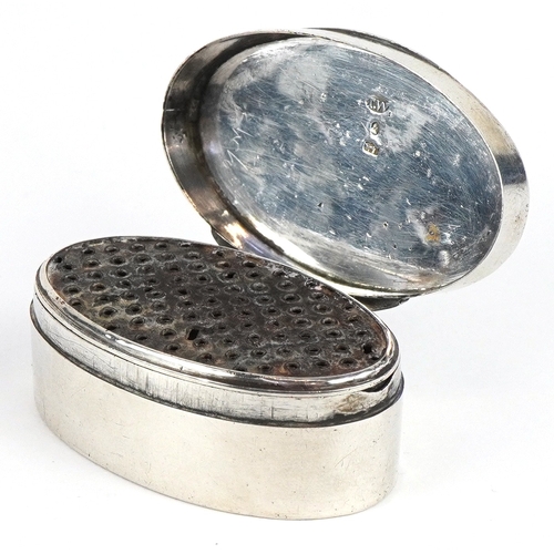 3684 - A George II silver nutmeg grater, possibly Thomas Willmore, 5cm wide, 36.7g.