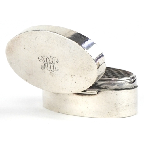 3684 - A George II silver nutmeg grater, possibly Thomas Willmore, 5cm wide, 36.7g.