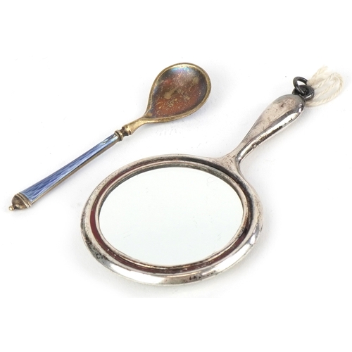 3728 - Early 20th century silver and guilloche enamel comprising a chatelaine mirror, Birmingham 1923  and ... 