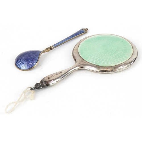 3728 - Early 20th century silver and guilloche enamel comprising a chatelaine mirror, Birmingham 1923  and ... 