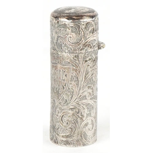 3602 - Horton & Allday, a Victorian silver cased scent bottle with glass liner and stopper chased with scro... 