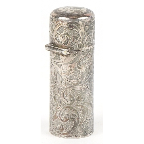 3602 - Horton & Allday, a Victorian silver cased scent bottle with glass liner and stopper chased with scro... 