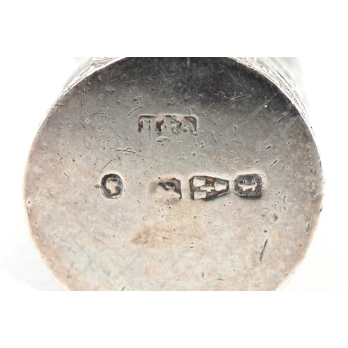 3602 - Horton & Allday, a Victorian silver cased scent bottle with glass liner and stopper chased with scro... 