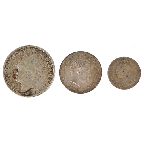 1130 - An 1891 Portuguese silver five hundred reis coin, a Cyprus Queen Victoria 1901 silver nine piastres ... 