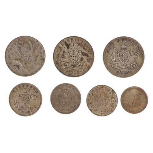 1124 - Seven Commonwealth 19th century and later silver coins comprising two Australian silver shillings da... 