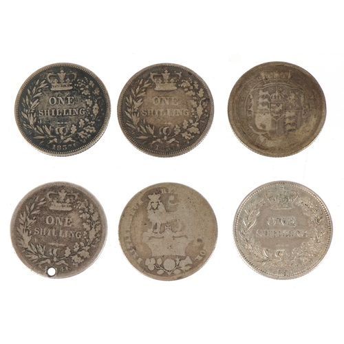 1119 - Six 19th century British silver shillings comprising George III 1816, George IV 1826, William IV 183... 