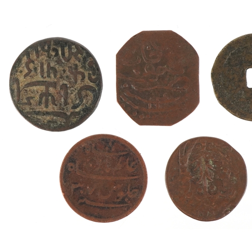 1123 - Six 18th/19th century British East India Company Bengal Presidency copper coins, possibly from the M... 