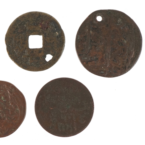 1123 - Six 18th/19th century British East India Company Bengal Presidency copper coins, possibly from the M... 