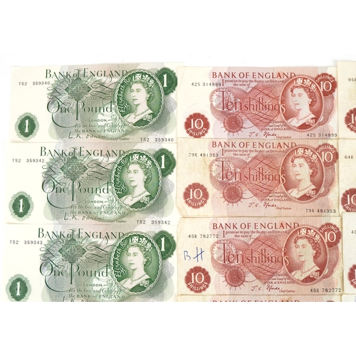 1960s vintage banknotes including a consecutive run of four one pound ...