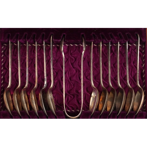 3754 - A collection of plated cutlery sets including teaspoons, sugar tongs and a knife and fork set togeth... 