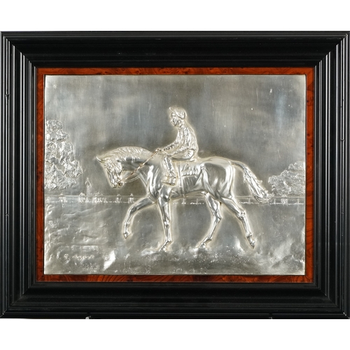 3669 - Stanley Argent - Up to the Tape, a limited edition silver plate bas-relief plaque of a racing horse,... 