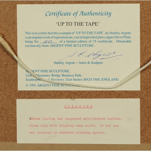 3669 - Stanley Argent - Up to the Tape, a limited edition silver plate bas-relief plaque of a racing horse,... 