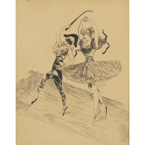 2444 - Theatrical sketch, late 19th century British school pen and ink on paper, framed and glazed, 29cm x ... 
