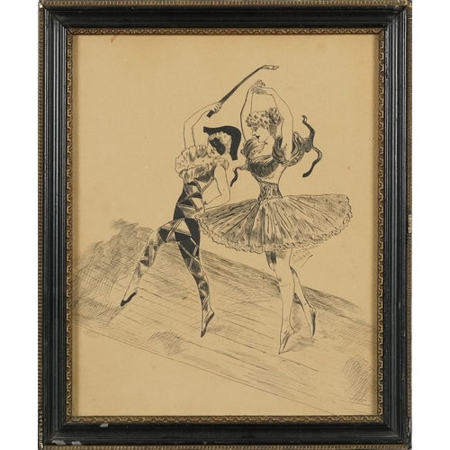 2444 - Theatrical sketch, late 19th century British school pen and ink on paper, framed and glazed, 29cm x ... 