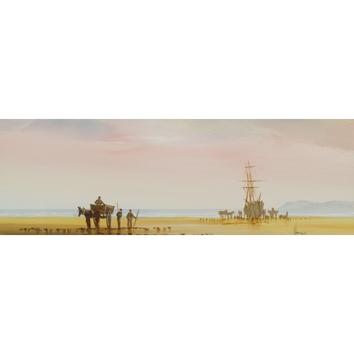 2382 - K. Hammon - Figures on a beach, 20th century continental school gouache on paper, framed and glazed,... 