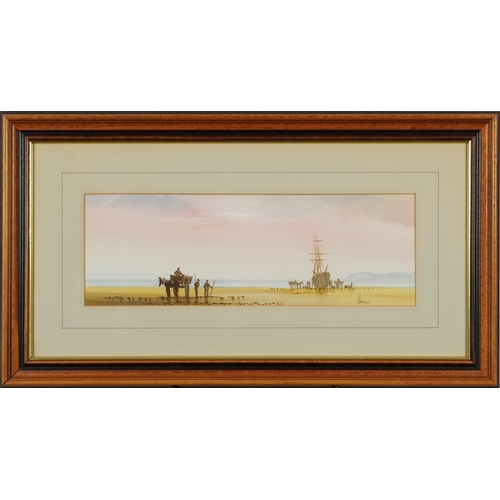 2382 - K. Hammon - Figures on a beach, 20th century continental school gouache on paper, framed and glazed,... 