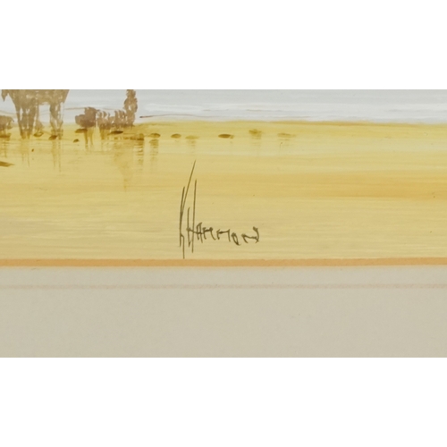 2382 - K. Hammon - Figures on a beach, 20th century continental school gouache on paper, framed and glazed,... 