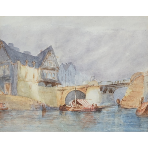 2370 - Boat on a river, 20th century continental school watercolour on paper, framed and glazed 26cm x 33cm