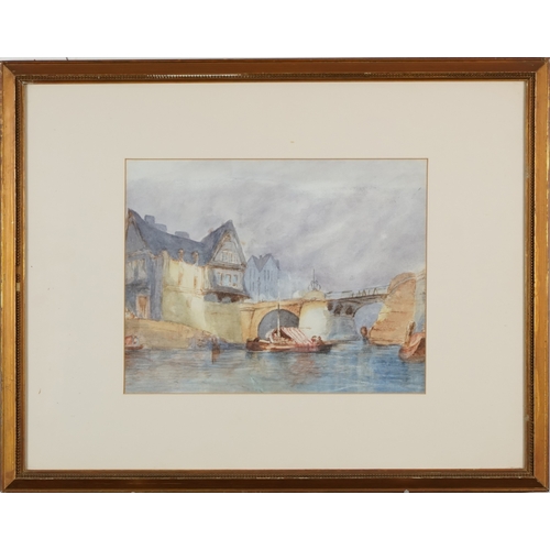 2370 - Boat on a river, 20th century continental school watercolour on paper, framed and glazed 26cm x 33cm