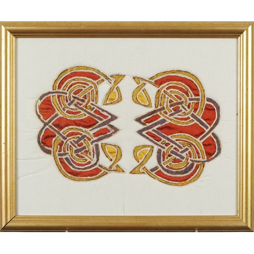1032 - A 20th century Irish Celtic knot design needlework sampler, framed and glazed, 39cm x 49cm.