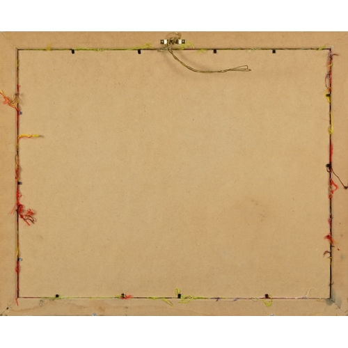 1032 - A 20th century Irish Celtic knot design needlework sampler, framed and glazed, 39cm x 49cm.