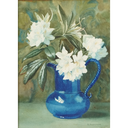 2277 - A. Harrison - Two still life studies of flowers, 20th century British school watercolours on paper, ... 