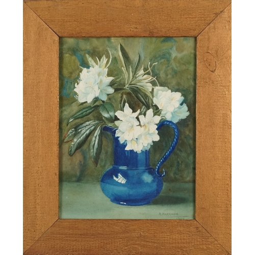 2277 - A. Harrison - Two still life studies of flowers, 20th century British school watercolours on paper, ... 
