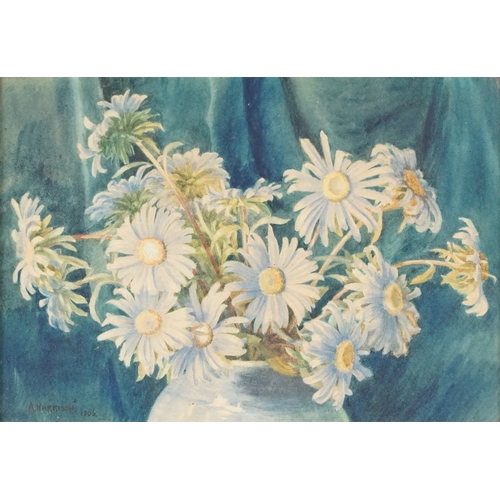 2277 - A. Harrison - Two still life studies of flowers, 20th century British school watercolours on paper, ... 