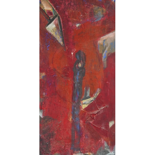 2238 - Abstract composition, 20th century mixed media on canvas, indistinctly signed, framed, 98cm x 48cm.