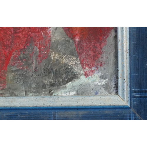 2238 - Abstract composition, 20th century mixed media on canvas, indistinctly signed, framed, 98cm x 48cm.
