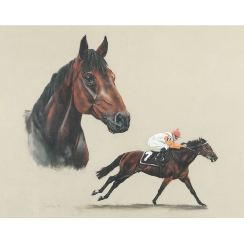 2237 - Charlotte Preston - Study of a racehorse, late 20th century British school mixed media on paper, sig... 