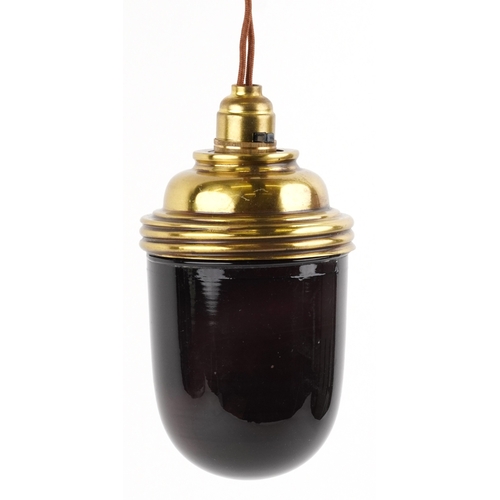 316 - A German Nactin Massiv-Rubin photography safety light with glass dome and brass mount, 20cm high.