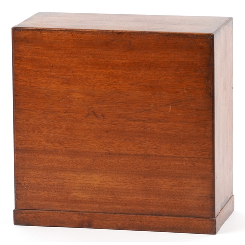 1866 - A Japanese parquetry table top cabinet, early 20th century, 26.5cm high x 27cm W x 23.5cm D.