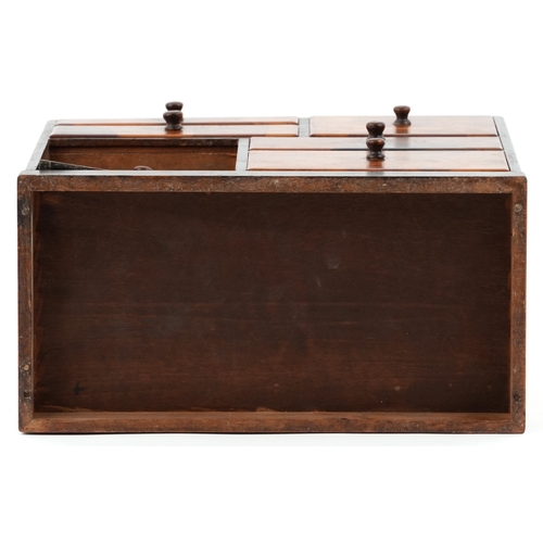 1866 - A Japanese parquetry table top cabinet, early 20th century, 26.5cm high x 27cm W x 23.5cm D.