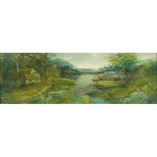 2240 - Two rural landscapes including a winter scene, oils on board, one signed F Wallace, one glazed, each... 