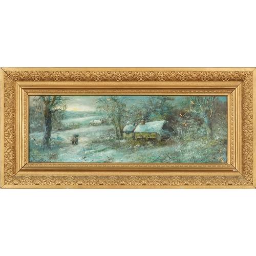 2240 - Two rural landscapes including a winter scene, oils on board, one signed F Wallace, one glazed, each... 