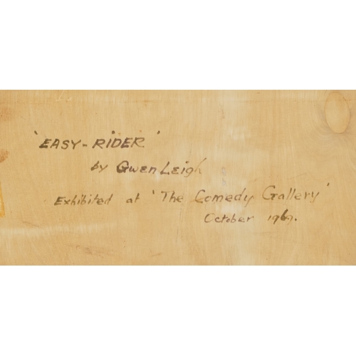 2375 - Gwen Leigh - Easy Rider, a 20th century mixed media acrylic and mosaic on board, framed, 60cm x 74cm... 