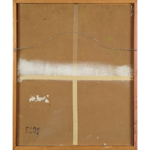 2376 - Abstract composition, 20th century Modern British school oil on board, indistinctly signed, framed, ... 