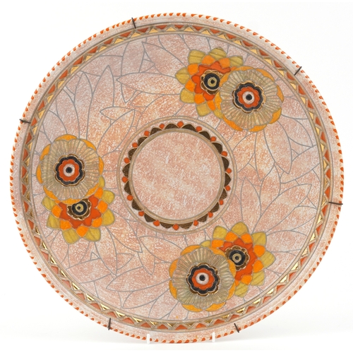 444 - Charlotte Rhead for Crown Ducal, a hand painted Rhodian pattern charger, 44cm in diameter.
