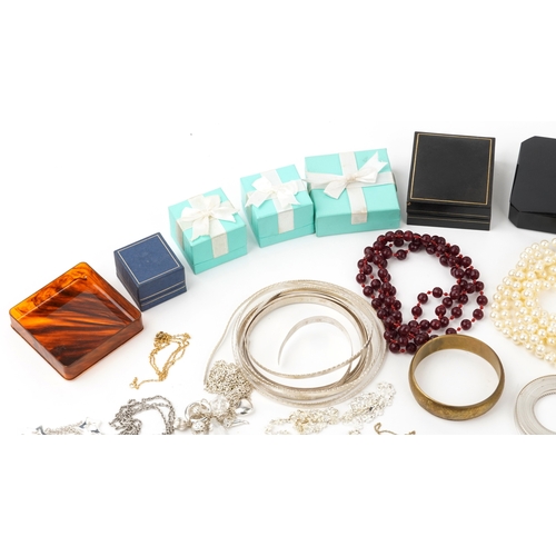 3490 - Antique and later jewellery and wristwatches including beaded necklaces, brooches, bracelets, clip o... 