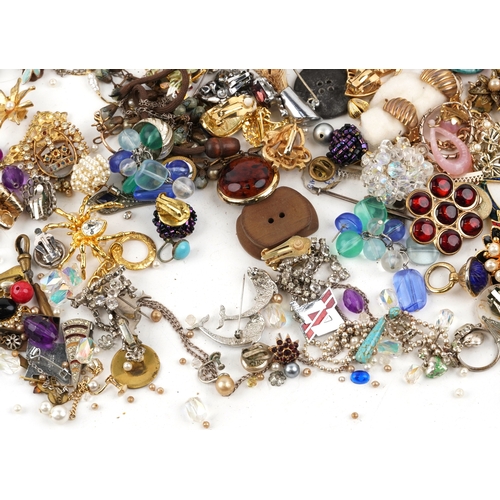 3490 - Antique and later jewellery and wristwatches including beaded necklaces, brooches, bracelets, clip o... 