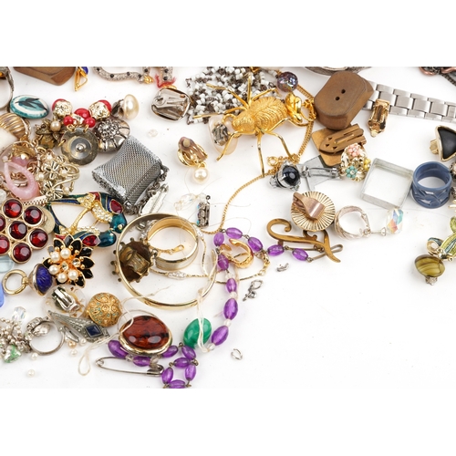 3490 - Antique and later jewellery and wristwatches including beaded necklaces, brooches, bracelets, clip o... 