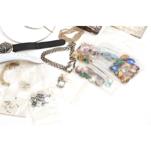 3490 - Antique and later jewellery and wristwatches including beaded necklaces, brooches, bracelets, clip o... 