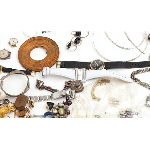 3490 - Antique and later jewellery and wristwatches including beaded necklaces, brooches, bracelets, clip o... 