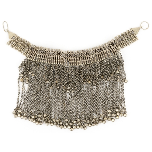 3456 - A 20th century Afghan Koochi choker/necklace, with inset coloured stones, 36cm in length.