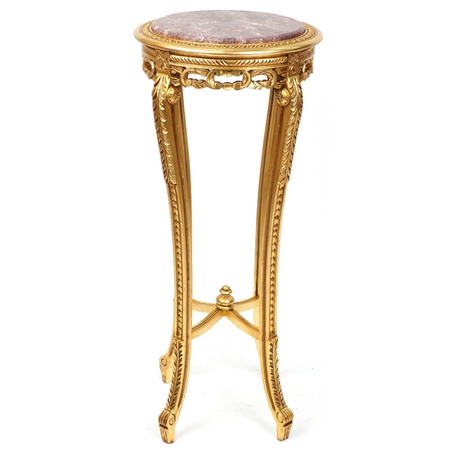 2081 - A modern Louis XV style gilt painted jardinière stand with rouge marble top, on cabriole supports, 1... 