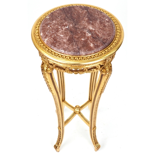 2081 - A modern Louis XV style gilt painted jardinière stand with rouge marble top, on cabriole supports, 1... 