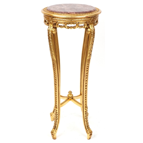 2081 - A modern Louis XV style gilt painted jardinière stand with rouge marble top, on cabriole supports, 1... 