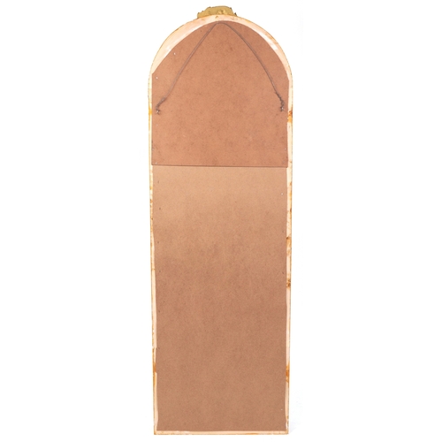 2184 - A modern 18th century style gilt painted pier mirror with leaf and ribbon surmount within a fruit an... 