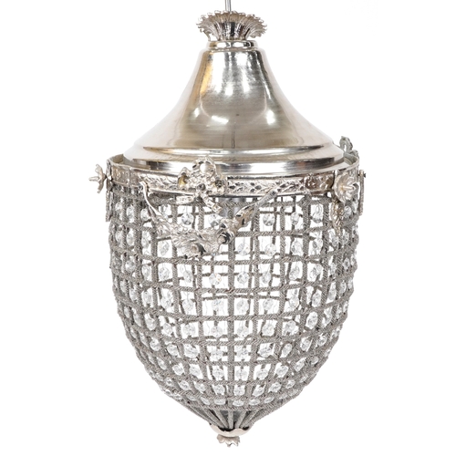 2059 - A modern silvered metal ceiling light, H- 60cm.